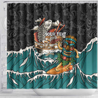 Personalized Japanese Koi Fish Ramen Shower Curtain Tiki Surfing Wagara Hibiscus Pattern - Wonder Print Shop