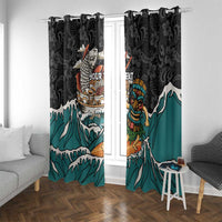Personalized Japanese Koi Fish Ramen Window Curtain Tiki Surfing Wagara Hibiscus Pattern - Wonder Print Shop