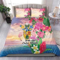 Turks And Caicos Islands Bedding Set Flamingos Tropical Beauty Beach