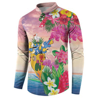 Turks And Caicos Islands Button Sweatshirt Flamingos Tropical Beauty Beach