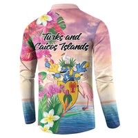 Turks And Caicos Islands Button Sweatshirt Flamingos Tropical Beauty Beach