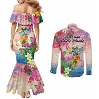 Turks And Caicos Islands Couples Matching Mermaid Dress and Long Sleeve Button Shirt Flamingos Tropical Beauty Beach