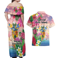 Turks And Caicos Islands Couples Matching Off Shoulder Maxi Dress and Hawaiian Shirt Flamingos Tropical Beauty Beach