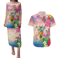 Turks And Caicos Islands Couples Matching Puletasi and Hawaiian Shirt Flamingos Tropical Beauty Beach