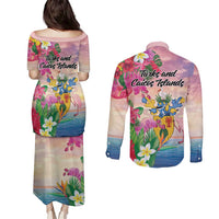 Turks And Caicos Islands Couples Matching Puletasi and Long Sleeve Button Shirt Flamingos Tropical Beauty Beach