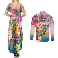 Turks And Caicos Islands Couples Matching Summer Maxi Dress and Long Sleeve Button Shirt Flamingos Tropical Beauty Beach