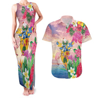 Turks And Caicos Islands Couples Matching Tank Maxi Dress and Hawaiian Shirt Flamingos Tropical Beauty Beach