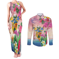 Turks And Caicos Islands Couples Matching Tank Maxi Dress and Long Sleeve Button Shirt Flamingos Tropical Beauty Beach