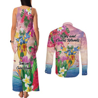 Turks And Caicos Islands Couples Matching Tank Maxi Dress and Long Sleeve Button Shirt Flamingos Tropical Beauty Beach
