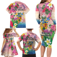 Turks And Caicos Islands Family Matching Long Sleeve Bodycon Dress and Hawaiian Shirt Flamingos Tropical Beauty Beach