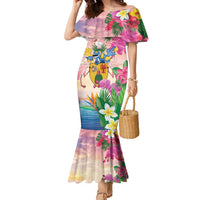 Turks And Caicos Islands Family Matching Mermaid Dress and Hawaiian Shirt Flamingos Tropical Beauty Beach