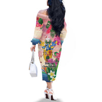 Turks And Caicos Islands Family Matching Off The Shoulder Long Sleeve Dress and Hawaiian Shirt Flamingos Tropical Beauty Beach