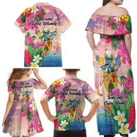 Turks And Caicos Islands Family Matching Off Shoulder Maxi Dress and Hawaiian Shirt Flamingos Tropical Beauty Beach