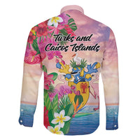 Turks And Caicos Islands Family Matching Off Shoulder Short Dress and Hawaiian Shirt Flamingos Tropical Beauty Beach