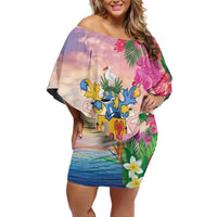 Turks And Caicos Islands Family Matching Off Shoulder Short Dress and Hawaiian Shirt Flamingos Tropical Beauty Beach