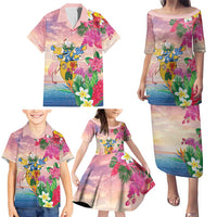 Turks And Caicos Islands Family Matching Puletasi and Hawaiian Shirt Flamingos Tropical Beauty Beach