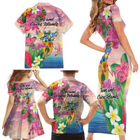 Turks And Caicos Islands Family Matching Short Sleeve Bodycon Dress and Hawaiian Shirt Flamingos Tropical Beauty Beach