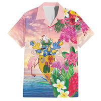 Turks And Caicos Islands Family Matching Short Sleeve Bodycon Dress and Hawaiian Shirt Flamingos Tropical Beauty Beach