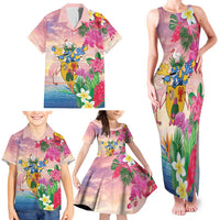 Turks And Caicos Islands Family Matching Tank Maxi Dress and Hawaiian Shirt Flamingos Tropical Beauty Beach
