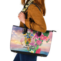 Turks And Caicos Islands Leather Tote Bag Flamingos Tropical Beauty Beach