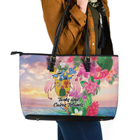 Turks And Caicos Islands Leather Tote Bag Flamingos Tropical Beauty Beach