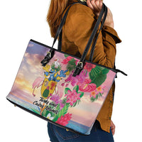Turks And Caicos Islands Leather Tote Bag Flamingos Tropical Beauty Beach
