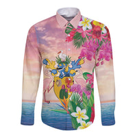 Turks And Caicos Islands Long Sleeve Button Shirt Flamingos Tropical Beauty Beach