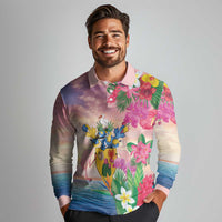 Turks And Caicos Islands Long Sleeve Polo Shirt Flamingos Tropical Beauty Beach