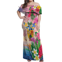 Turks And Caicos Islands Off Shoulder Maxi Dress Flamingos Tropical Beauty Beach