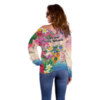 Turks And Caicos Islands Off Shoulder Sweater Flamingos Tropical Beauty Beach