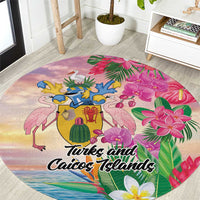 Turks And Caicos Islands Round Carpet Flamingos Tropical Beauty Beach