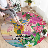 Turks And Caicos Islands Round Carpet Flamingos Tropical Beauty Beach