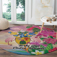 Turks And Caicos Islands Round Carpet Flamingos Tropical Beauty Beach