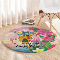 Turks And Caicos Islands Round Carpet Flamingos Tropical Beauty Beach