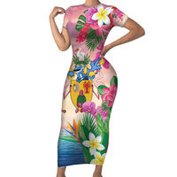 Turks And Caicos Islands Short Sleeve Bodycon Dress Flamingos Tropical Beauty Beach