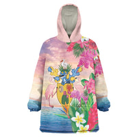 Turks And Caicos Islands Wearable Blanket Hoodie Flamingos Tropical Beauty Beach