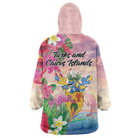 Turks And Caicos Islands Wearable Blanket Hoodie Flamingos Tropical Beauty Beach