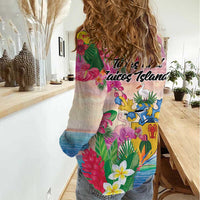 Turks And Caicos Islands Women Casual Shirt Flamingos Tropical Beauty Beach