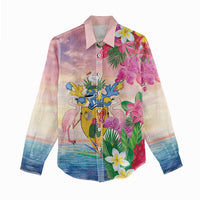 Turks And Caicos Islands Women Casual Shirt Flamingos Tropical Beauty Beach