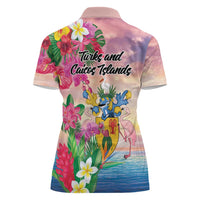 Turks And Caicos Islands Women Polo Shirt Flamingos Tropical Beauty Beach
