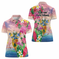 Turks And Caicos Islands Women Polo Shirt Flamingos Tropical Beauty Beach