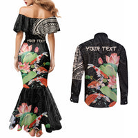 Personalized Japanese Koi Fish Couples Matching Mermaid Dress and Long Sleeve Button Shirt with Polynesian Pattern