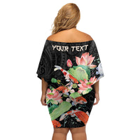 Personalized Japanese Koi Fish Family Matching Off Shoulder Short Dress and Hawaiian Shirt with Polynesian Pattern LT9 - Wonder Print Shop