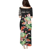Personalized Japanese Koi Fish Family Matching Puletasi and Hawaiian Shirt with Polynesian Pattern - Wonder Print Shop
