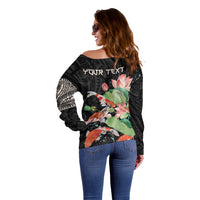 Personalized Japanese Koi Fish Off Shoulder Sweater with Polynesian Pattern - Wonder Print Shop