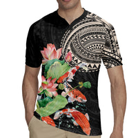 Personalized Japanese Koi Fish Rugby Jersey with Polynesian Pattern - Wonder Print Shop