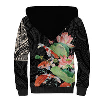 Personalized Japanese Koi Fish Sherpa Hoodie with Polynesian Pattern - Wonder Print Shop