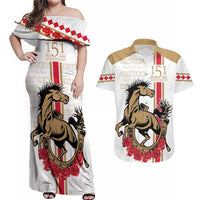 Personalized Kentucky Horse Race 151st Anniversary Couples Matching Off Shoulder Maxi Dress and Hawaiian Shirt Race For The Roses Since 1875 LT9