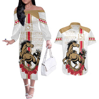 Personalized Kentucky Horse Race 151st Anniversary Couples Matching Off The Shoulder Long Sleeve Dress and Hawaiian Shirt Race For The Roses Since 1875 LT9