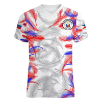 Women’s v-neck football t-shirt, white feather print with Philippines crest